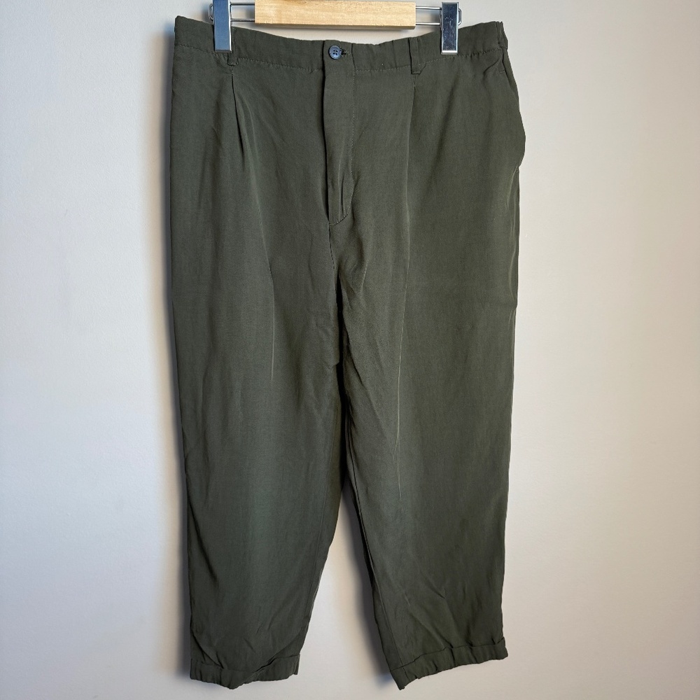 Zara Woman Lightweight Viscose X-Large Capris Army Green‎ Comfort Waist Festival